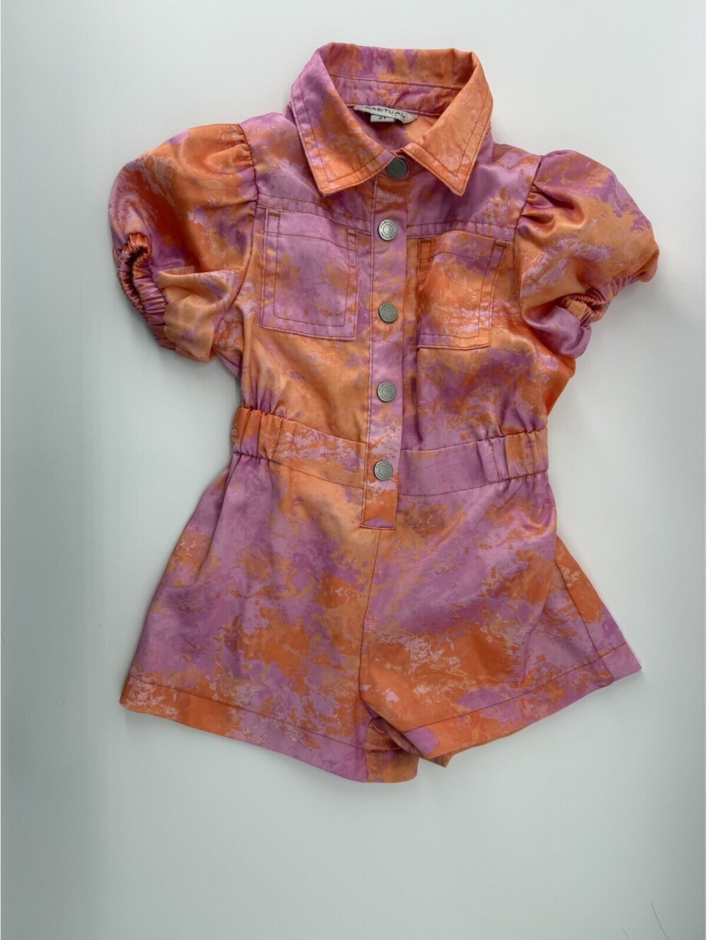 Habitual Pink Paper Bag Girls Romper  Satin Hawaiian Snap 2T